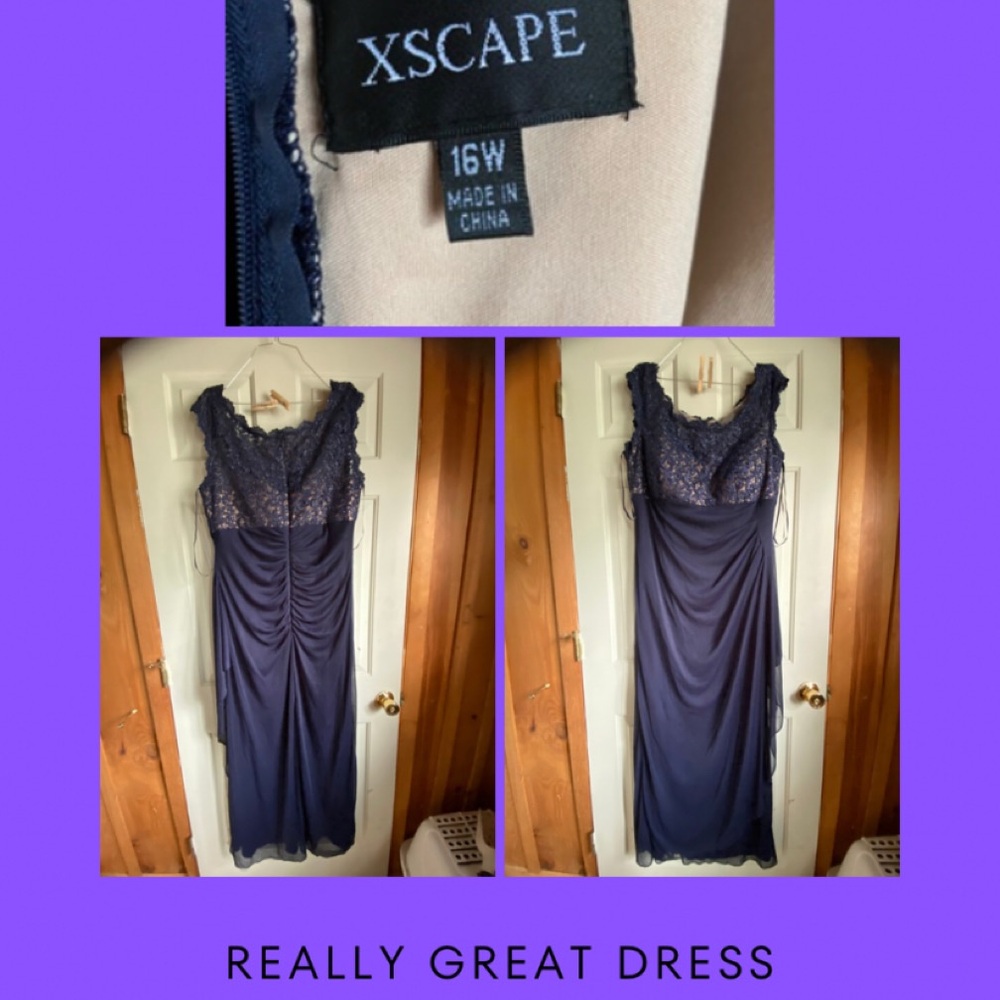 Xscape Blue Ruched Maxi Gown for Cocktail